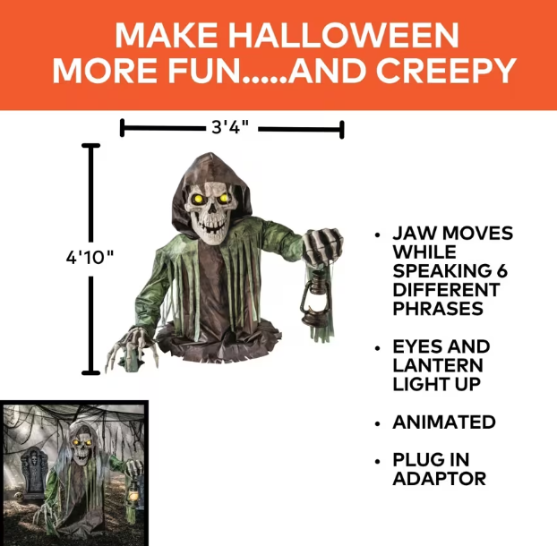 Giant Corroded Skeleton Reaper Animated Halloween Prop