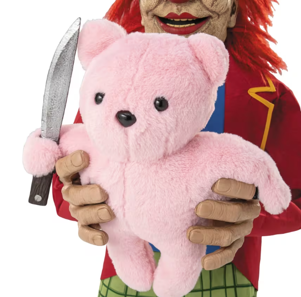 4 ft animated creepy clown with bear Halloween prop