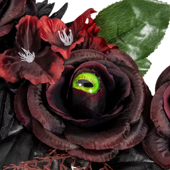 21" Dark Floral Wreath with Eyes Halloween Decoration