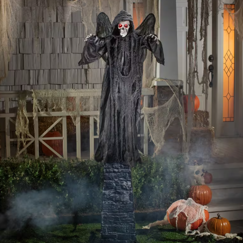 74" Skeleton Reaper with Wings Tombstone animated Halloween prop