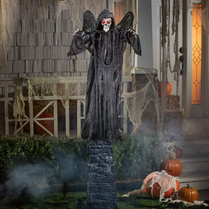 74" Skeleton Reaper with Wings Tombstone animated Halloween prop
