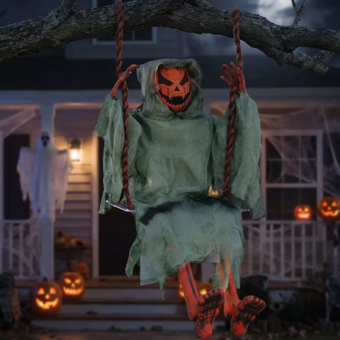 3 Ft Pumpkin Jack on a Swing halloween decoration