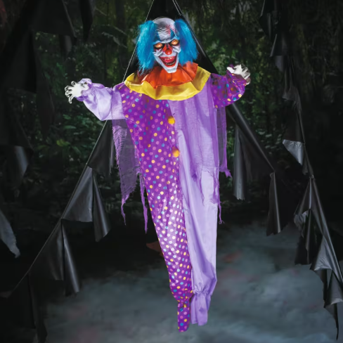 6 Ft Animated Hanging Evil Purple Clown Halloween prop