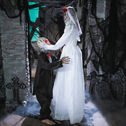 5 Ft 10 in Animated Bride Groom Skeleton halloween prop