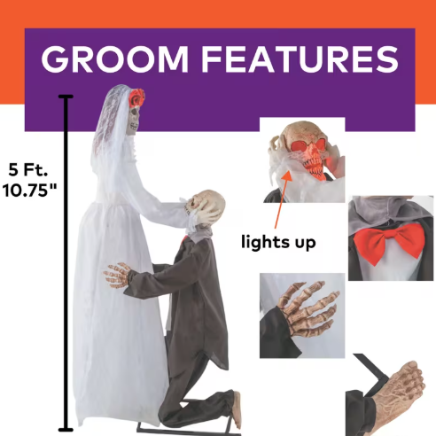 5 Ft 10 in Animated Bride Groom Skeleton halloween prop