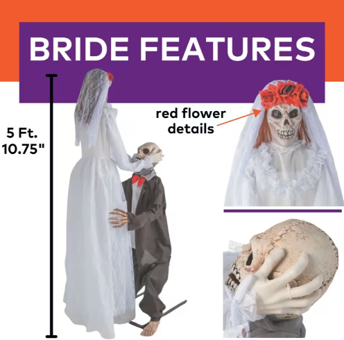 5 Ft 10 in Animated Bride Groom Skeleton halloween prop