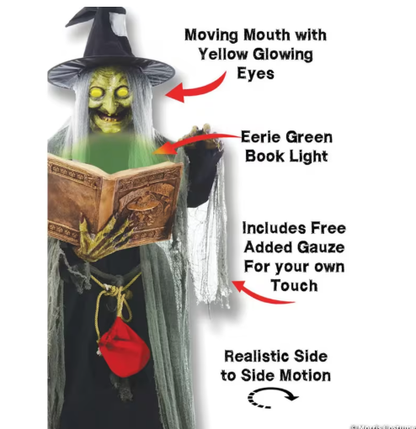 5.7 Ft Spell Speaking Witch Animated Halloween Prop