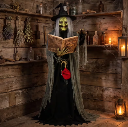 5.7 Ft Spell Speaking Witch Animated Halloween Prop