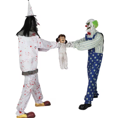 6 Ft Tug of War Animated Clowns with Kid - Red halloween animatronic prop