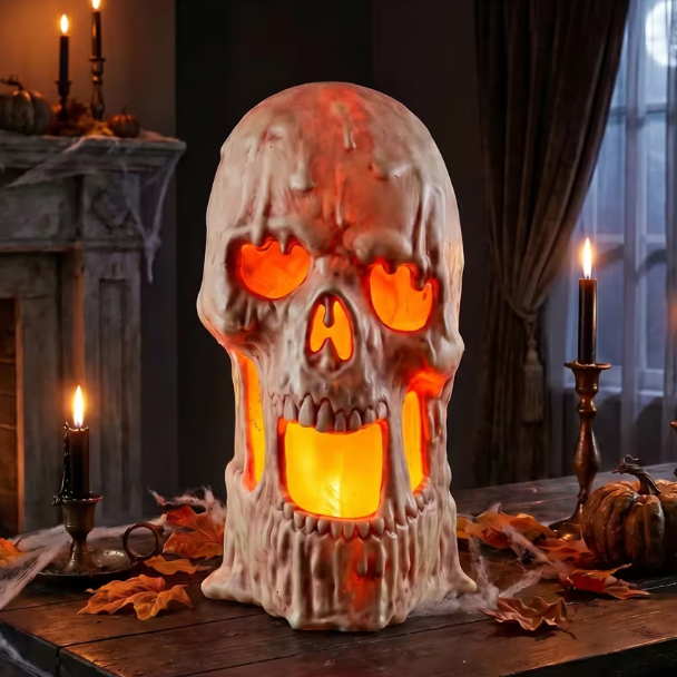 20" Flaming Melting Skull Halloween prop