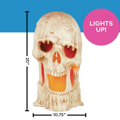20" Flaming Melting Skull Halloween prop