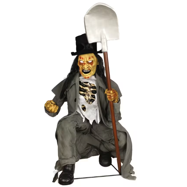 Crouching Grave Digger Bone Collector Animated Halloween Prop