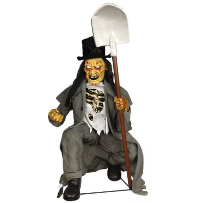 Crouching Grave Digger Bone Collector Animated Halloween Prop