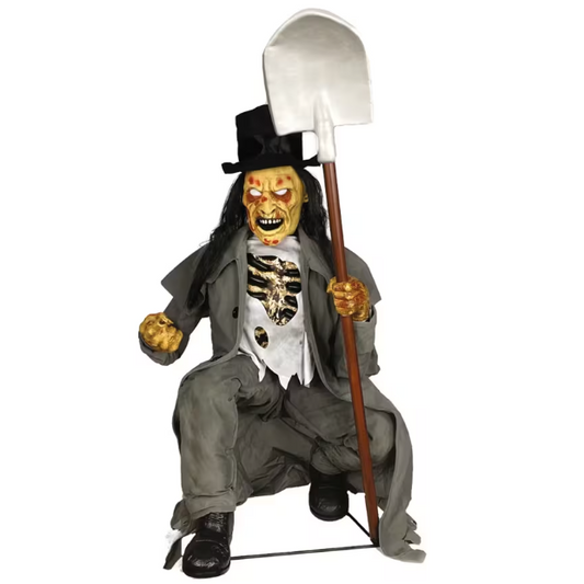 Crouching Grave Digger Bone Collector Animated Halloween Prop