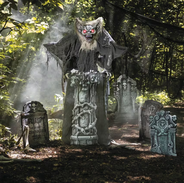 4.9 Ft Giant Gargoyle Tombstone with Moving Wings animated Halloween prop