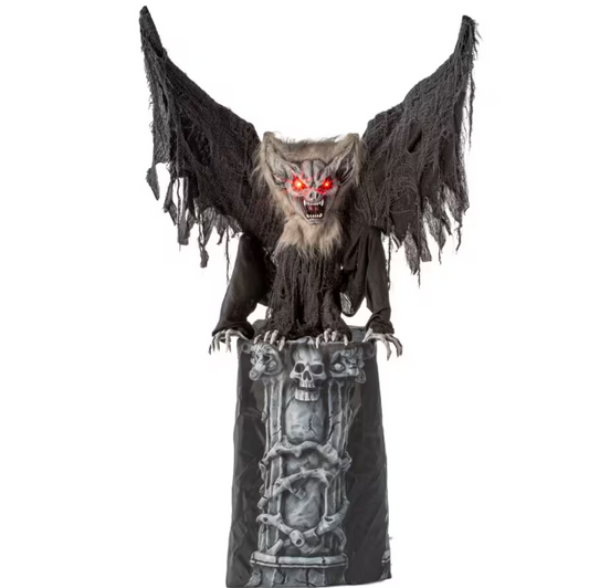 4.9 Ft Giant Gargoyle Tombstone with Moving Wings animated Halloween prop