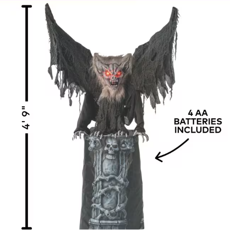 4.9 Ft Giant Gargoyle Tombstone with Moving Wings animated Halloween prop