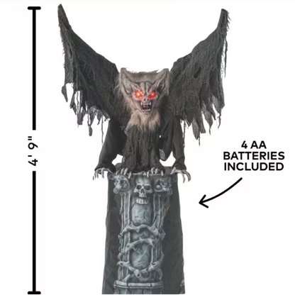 4.9 Ft Giant Gargoyle Tombstone with Moving Wings animated Halloween prop
