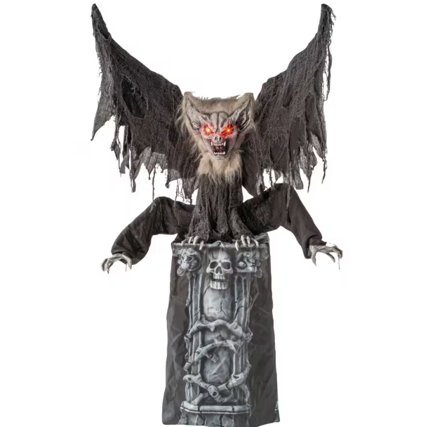 4.9 Ft Giant Gargoyle Tombstone with Moving Wings animated Halloween prop
