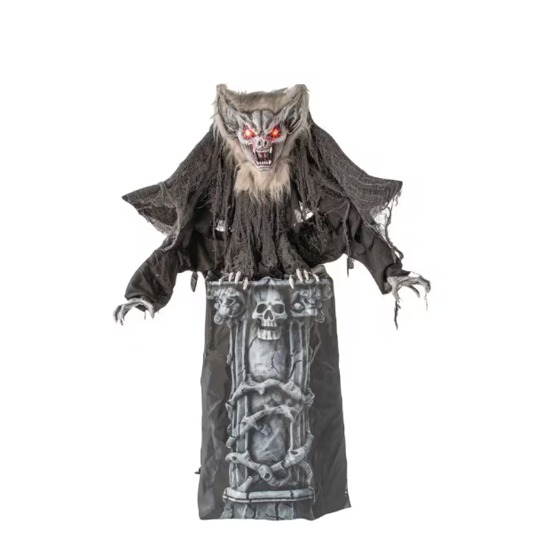 4.9 Ft Giant Gargoyle Tombstone with Moving Wings animated Halloween prop