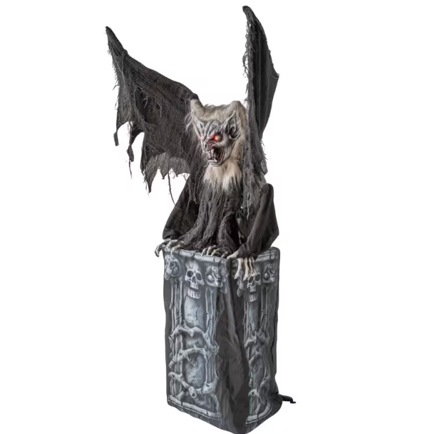 4.9 Ft Giant Gargoyle Tombstone with Moving Wings animated Halloween prop