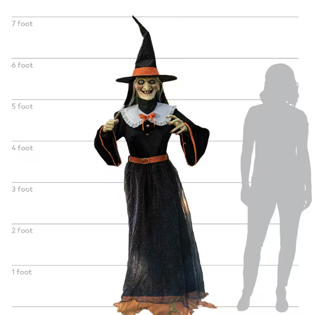 7 Ft Whimsical Witch Animated Halloween Prop