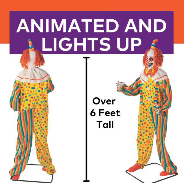 6 Ft Standing Scary Killer Clown - Animated