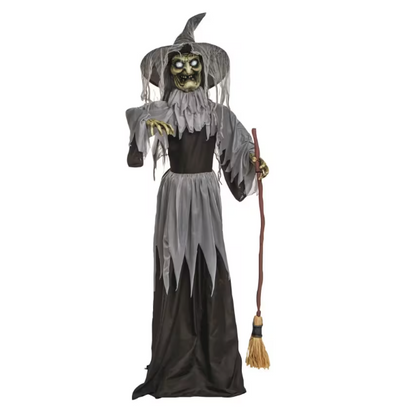 6 Ft Body Turning Witch with Broom Animated Prop
