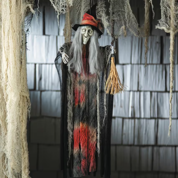 27" Hanging Witch with Broom Halloween decoration