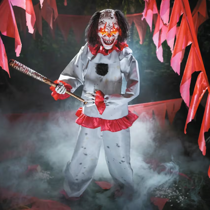 5.8 Ft Evil Animated Clown with Bat