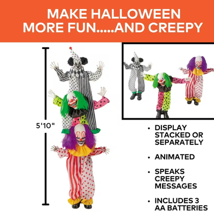 5 Ft 10" Scary Animated Stacked Clowns Halloween prop