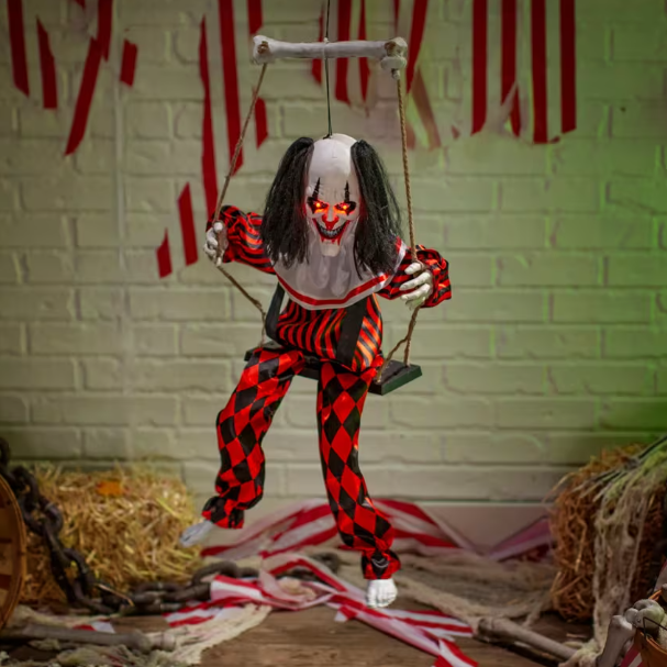 3 Ft Singing Clown on a Swing animated Halloween prop