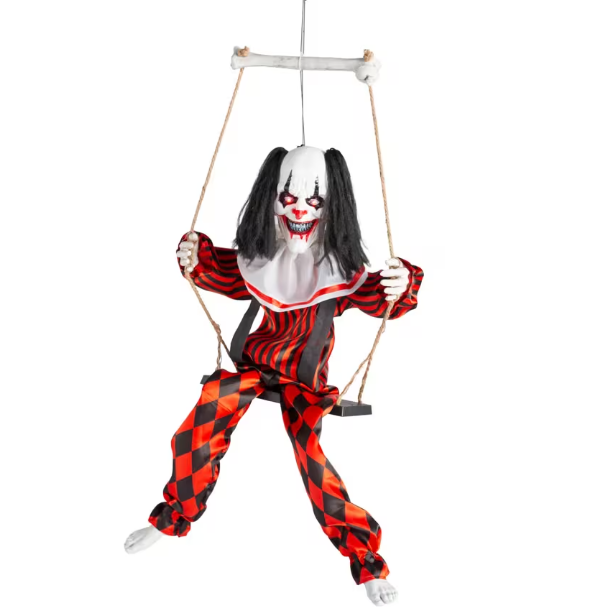 3 Ft Singing Clown on a Swing animated Halloween prop