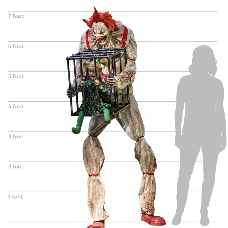 7 Ft Cagey the Clown with Kid Animated Halloween Prop