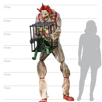 7 Ft Cagey the Clown with Kid Animated Halloween Prop