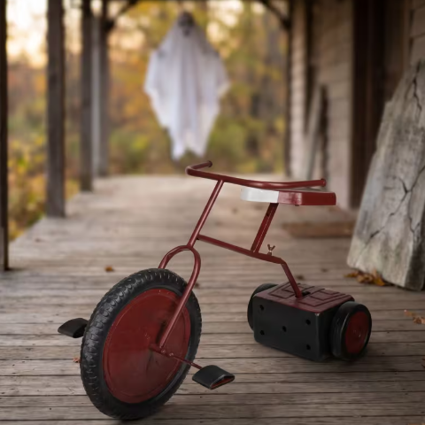 Animated ghostly tricycle Halloween prop