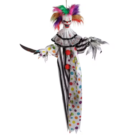 4 Ft Hanging Killer Clown with Knife Animated halloween