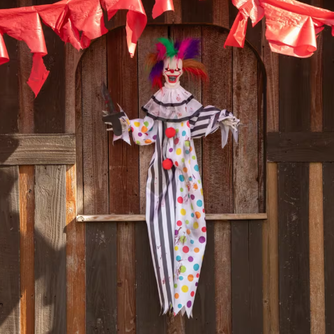 4 Ft Hanging Killer Clown with Knife Animated halloween