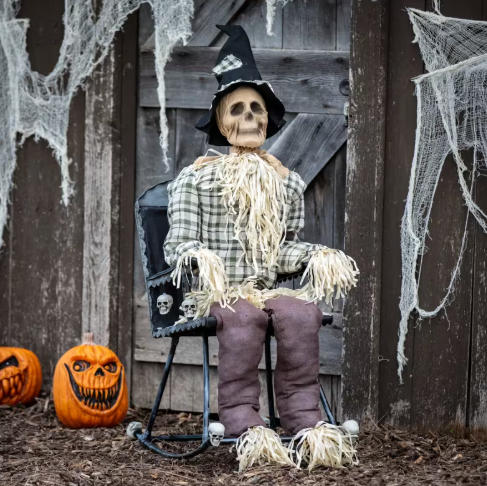 47" Rocking Scarecrow with Chair Animated Prop