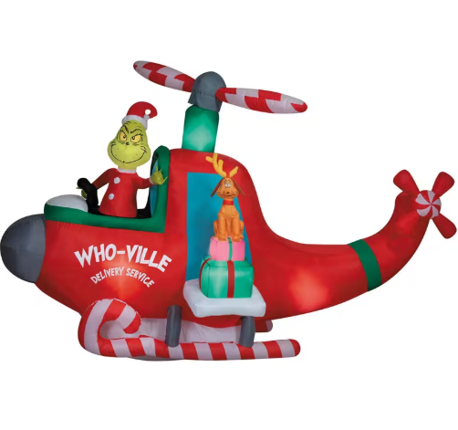 10 Ft Grinch &amp; Max Helicopter Animated Inflatable