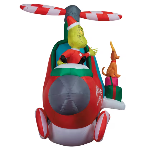 10 Ft Grinch &amp; Max Helicopter Animated Inflatable