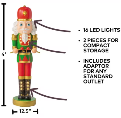 4 Ft Lighted Nutcracker Soldier with Drum Christmas Decoration