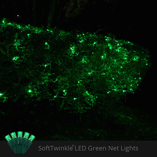 Green 70 LED 5mm SoftTwinkle Christmas net lights on green wire
