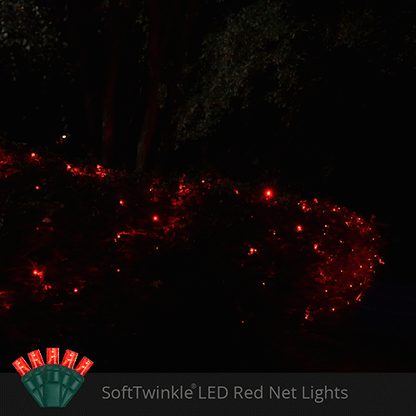 Red 70 LED 5mm SoftTwinkle Christmas net lights on green wire