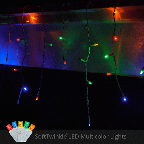 Multicolor 70 LED 5mm SoftTwinkle icicle Christmas lights on white wire