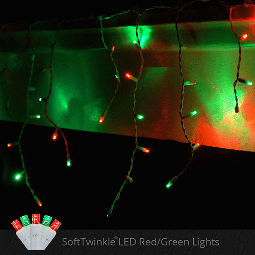 Red and Green 70 LED 5mm SoftTwinkle icicle Christmas lights on white wire
