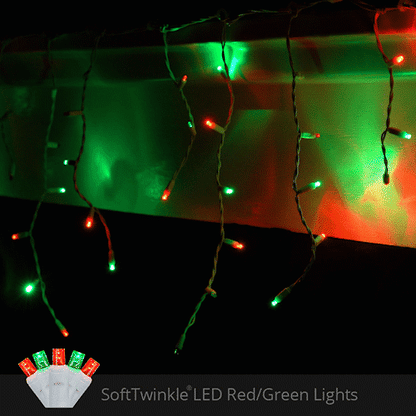 Red and Green 70 LED 5mm SoftTwinkle icicle Christmas lights on white wire