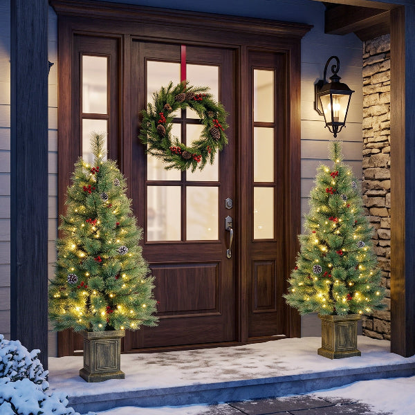 4 Ft Pre-Lit Christmas Pine Trees with Berries, Set of 2 – additional product view 8