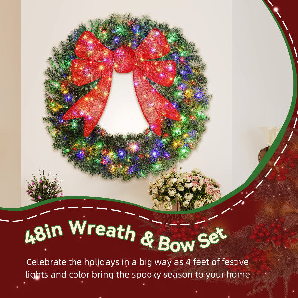 48 Inch Pre-Lit Christmas Wreath with 3D Red Bow – additional product view 4