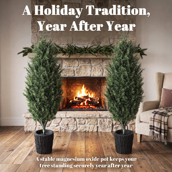4 Ft Artificial Cedar Topiary Christmas Trees, Set of 2 – additional product view 7